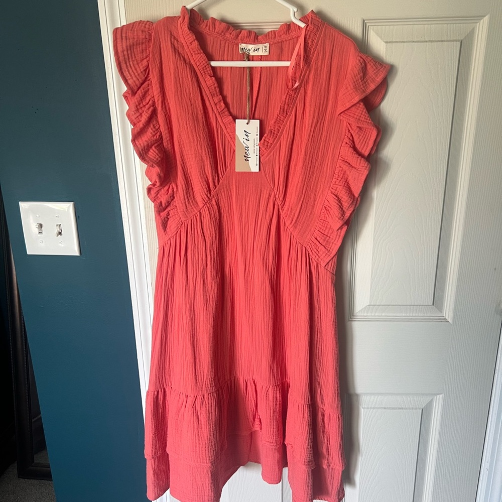 Coral Ruffled Mini Dress